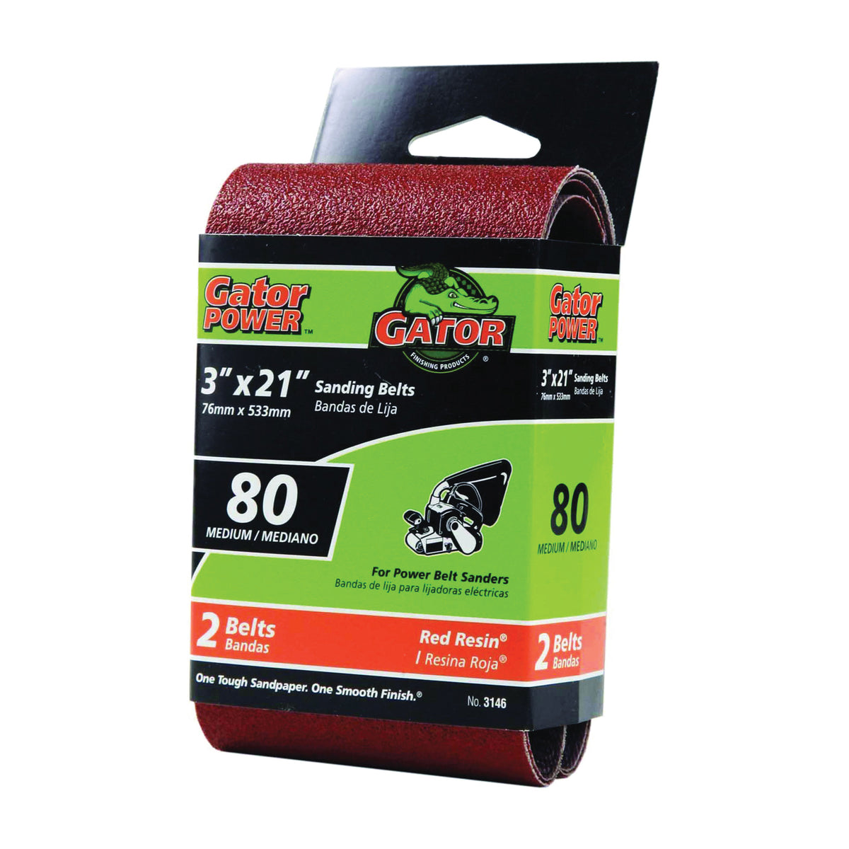 Gator 3146 Sanding Belt, 3 in W, 21 in L, 80 Grit, Medium, Aluminum Oxide Abrasive