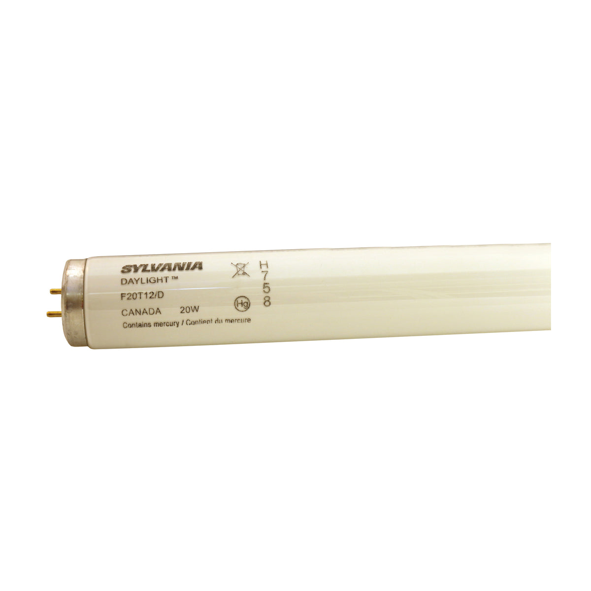 Sylvania 22083 Fluorescent Bulb, 20 W, T12 Lamp, Medium G13 Lamp Base, 935 Lumens, 6500 K Color Temp, Daylight Light