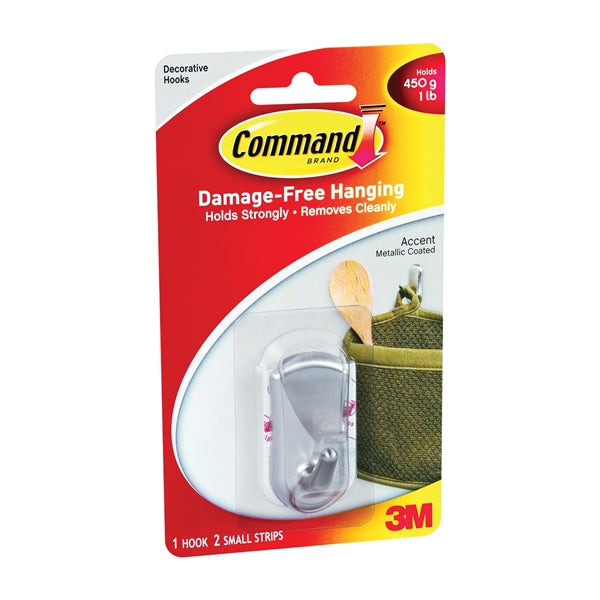 Command 17072BN Accent Hook, 1 lb, 1-Hook, Plastic, Brushed Nickel