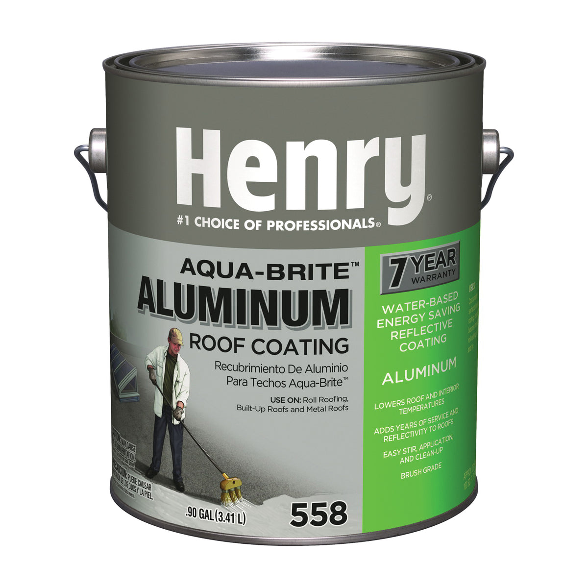 Henry HE558107 Aluminum Roof Coating, Silver, 3.41 L Pail, Liquid