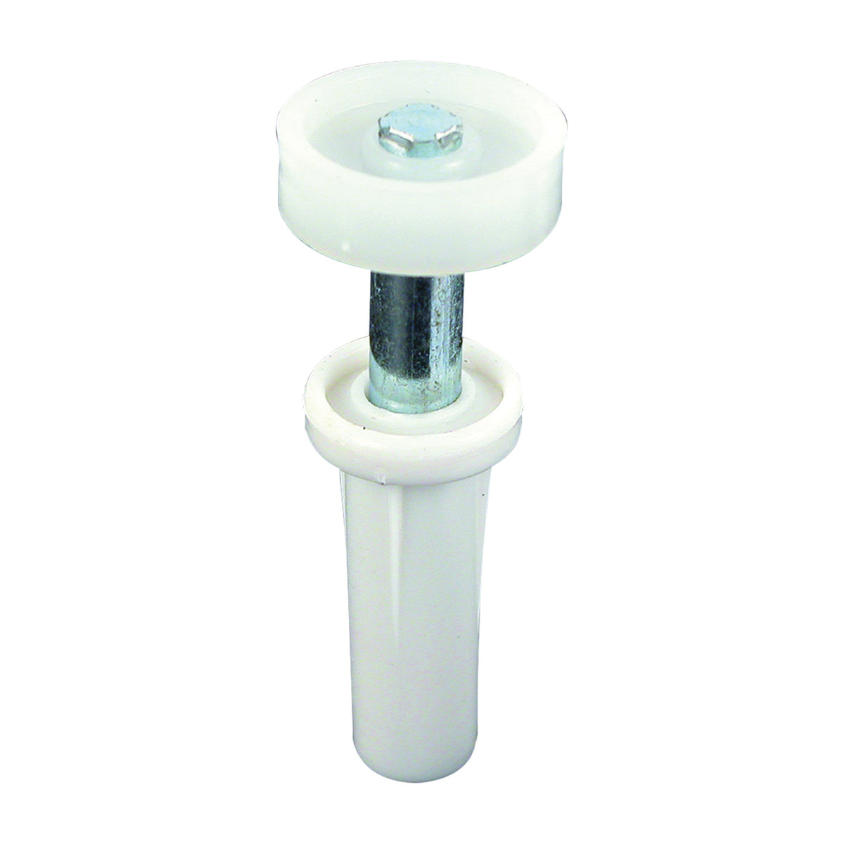 Prime-Line N 6582 Door Roller, 7/8 in Dia Roller, 1/4 in W Roller, Nylon, White, 1-Roller, 30 lb, Top Mounting
