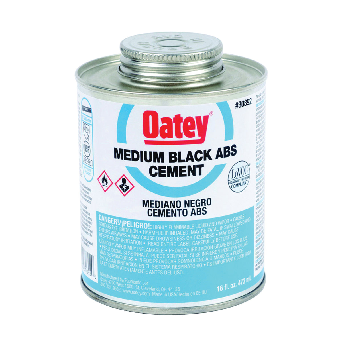 Oatey 30902 Solvent Cement, Opaque Liquid, Black, 32 oz Can