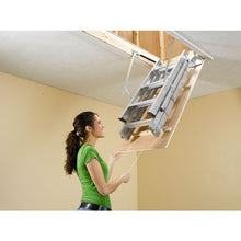 Load image into Gallery viewer, WERNER AH2210 Attic Ladder, 7 ft 8 in to 10 ft 3 in H Ceiling, 22-1/2 x 54 in Ceiling Opening, 11-Step, 375 lb
