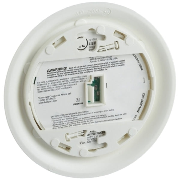 FIRST ALERT SA300CN3 Smoke Alarm, 9 V, Ionization Sensor, 85 dB, White