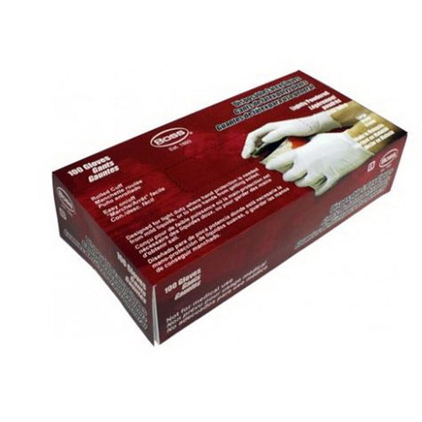 BOSS 1UL0004-S Seamless Disposable Gloves, S, Latex, Powdered, White, 9-1/2 in L