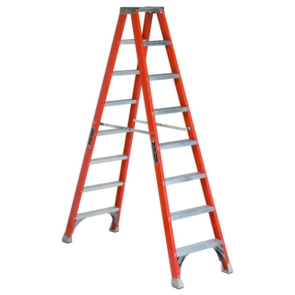 Louisville FM1508 Twin Front Ladder, 8 ft H, Type IA Duty Rating, Fiberglass, 300 lb