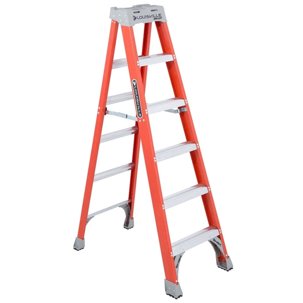 Louisville FS1506 Step Ladder, 6 ft H, Type IA Duty Rating, Fiberglass, 300 lb