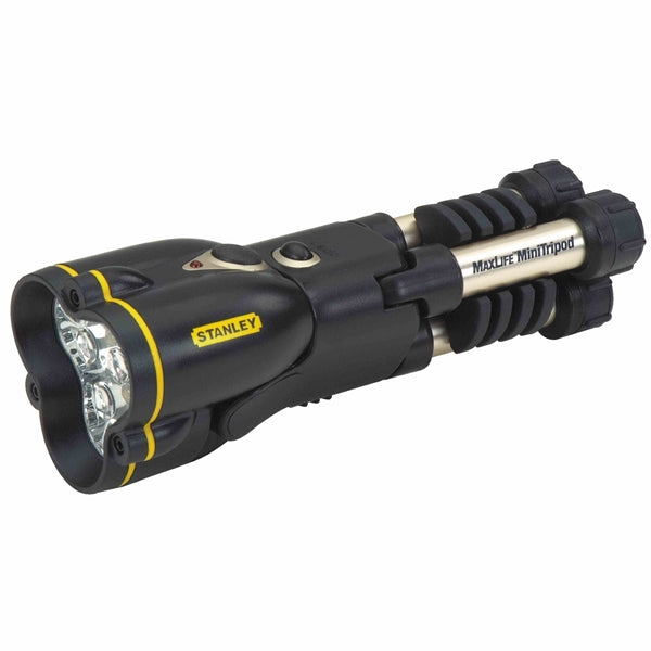 STANLEY 95-111 Tripod Flashlight, AAA Battery, LR41 Battery, LED Lamp, 8 Lumens Lumens, 10 hr Run Time, Black/Silver