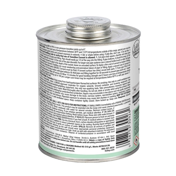 Oatey 30926 Solvent Cement, 32 oz Can, Liquid, Green