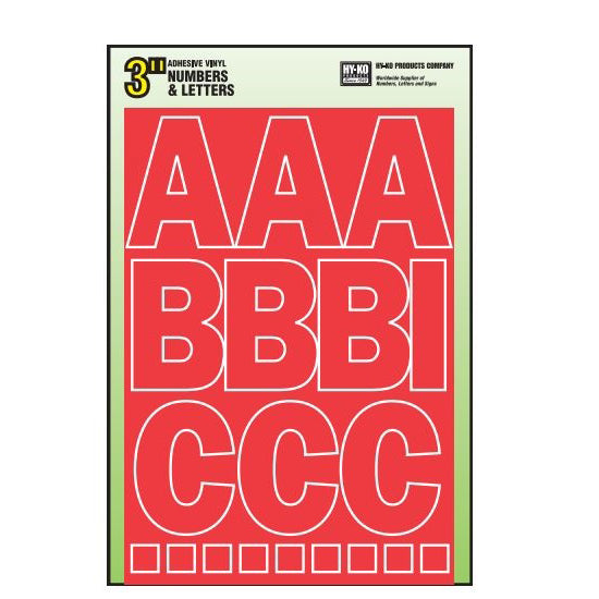 HY-KO 30005 Die-Cut Number and Letter Set, 3 in H Character, Red Character, Red Background, Vinyl