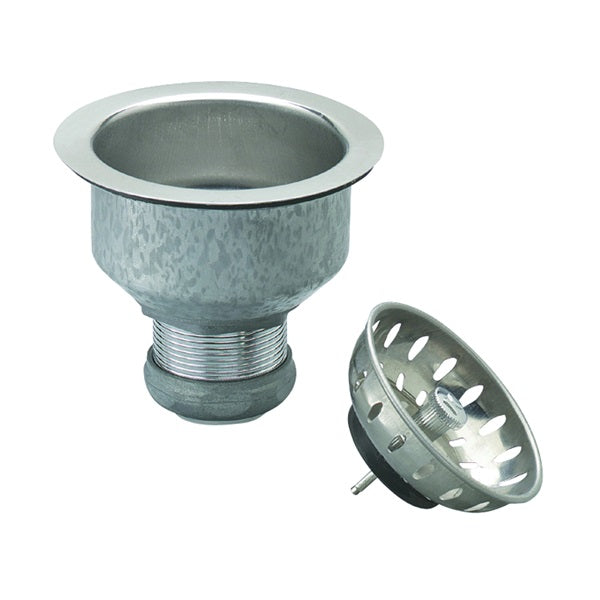 Plumb Pak PP5412 Basket Strainer with Fixed Cup Lock, Stainless Steel, For: 3-1/2 in Dia Opening Cast Iron Kitchen Sink