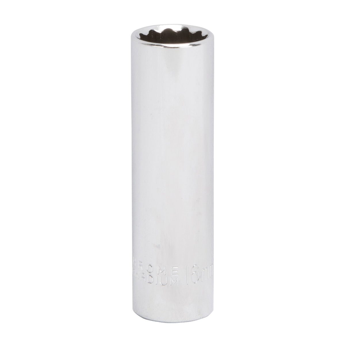 Vulcan MT6528977 Drive Socket, 16 mm Socket, 1/2 in Drive, 12-Point, Chrome Vanadium Steel, Chrome