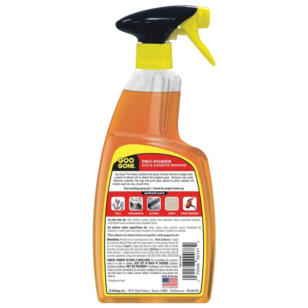 Goo Gone 2080 Stain and Adhesive Remover, 24 fl-oz, Gel, Citrus, Yellow
