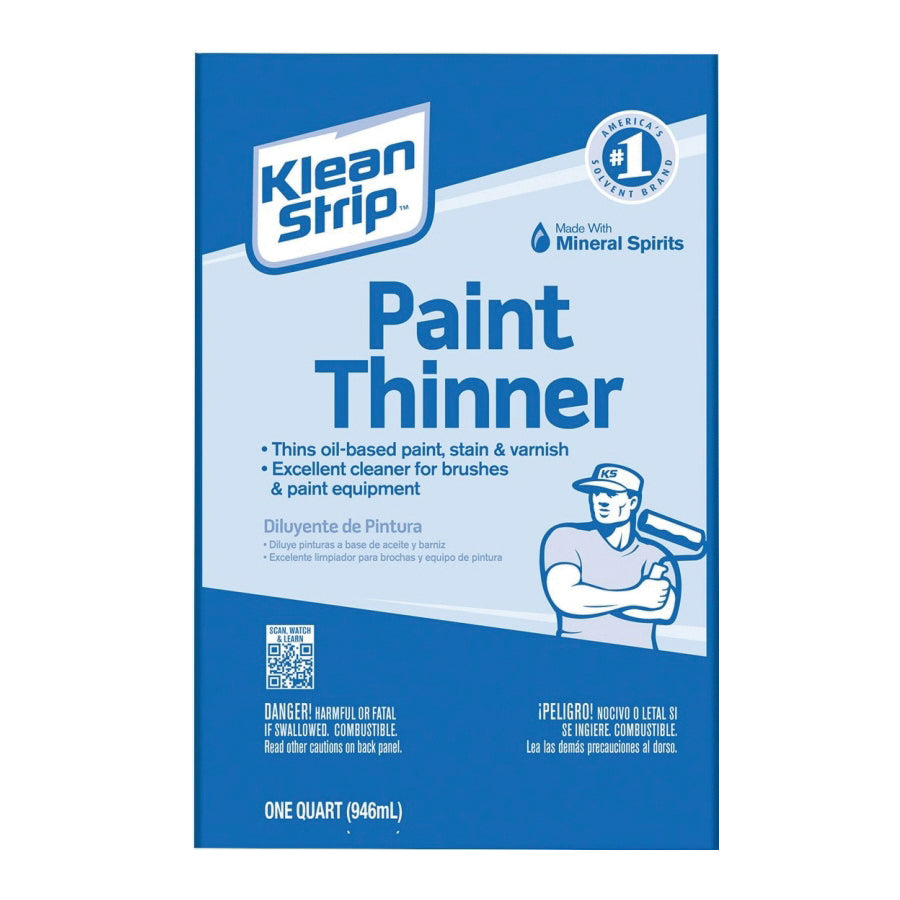 Klean Strip QKPT94003CA Paint Thinner, Liquid, Aromatic Hydrocarbon, Water White, 1 qt, Can
