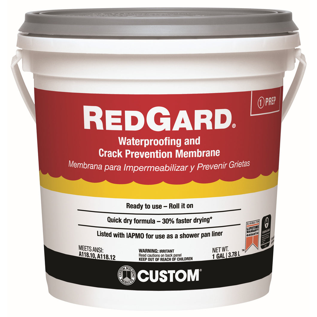 CUSTOM REDGARD LQWAF1-2 Waterproofing and Crack Prevention Membrane, Liquid, Red, 1 gal, Pail