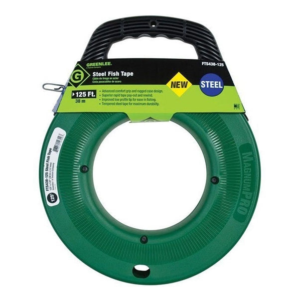 Greenlee MagnumPRO Series FTS438-125BP Fish Tape, 1/8 in Tape, 125 ft L Tape, Steel Tape