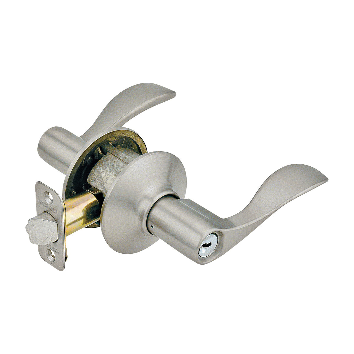 Schlage Accent Series F51A VACC619CAM Entry Lever Lockset, Brass, Satin Nickel