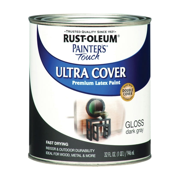 Painter&#39;s Touch Ultra Cover 1986502 Interior Paint, Gloss, Dark Gray, 1 qt, Can, Resists: Chip, Fade, Water Base