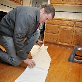 Trimaco Rubber-Duckie 80201 Drop Cloth, 12 ft L, 9 ft W, Butyl Backed Drapery Fabric, Beige/Cream