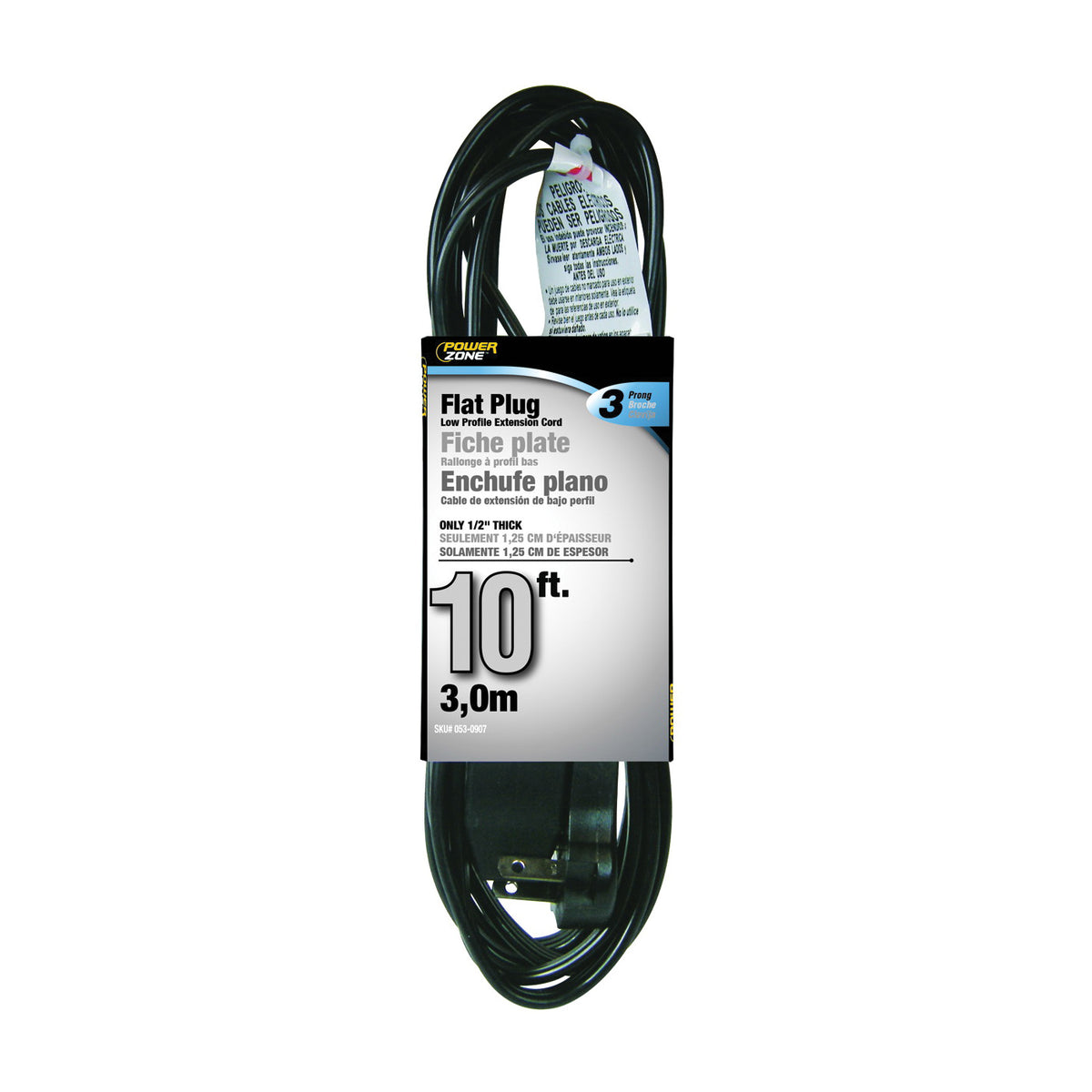 PowerZone OR932610 Extension Cord, 16 AWG Cable, Grounded Plug, Grounded Receptacle, 10 ft L, 13 A, 125 V, Black
