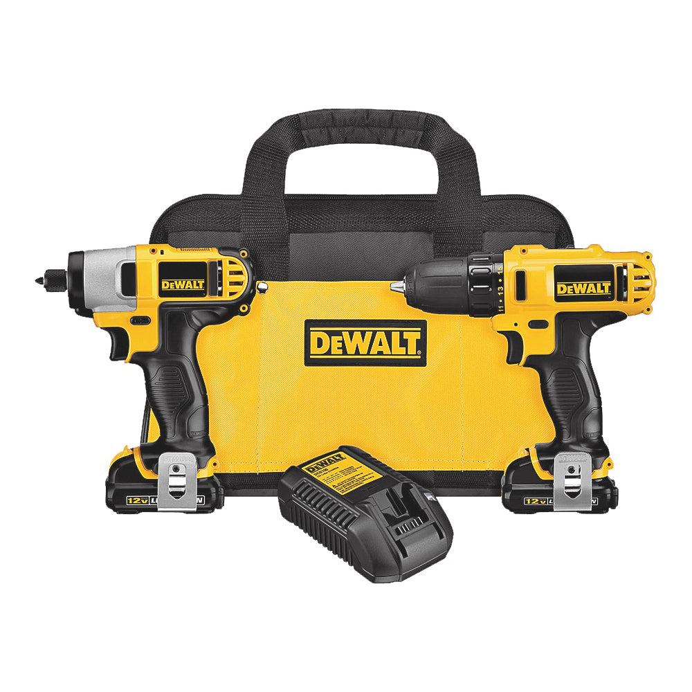 DeWALT DCK211S2 12V Max Cordless Drill/Driver/Impact Driver Combo Kit (Includes (2) 12V Max Batteries, Fast Charger, (2) Belt Hooks, and Contractor Bag)