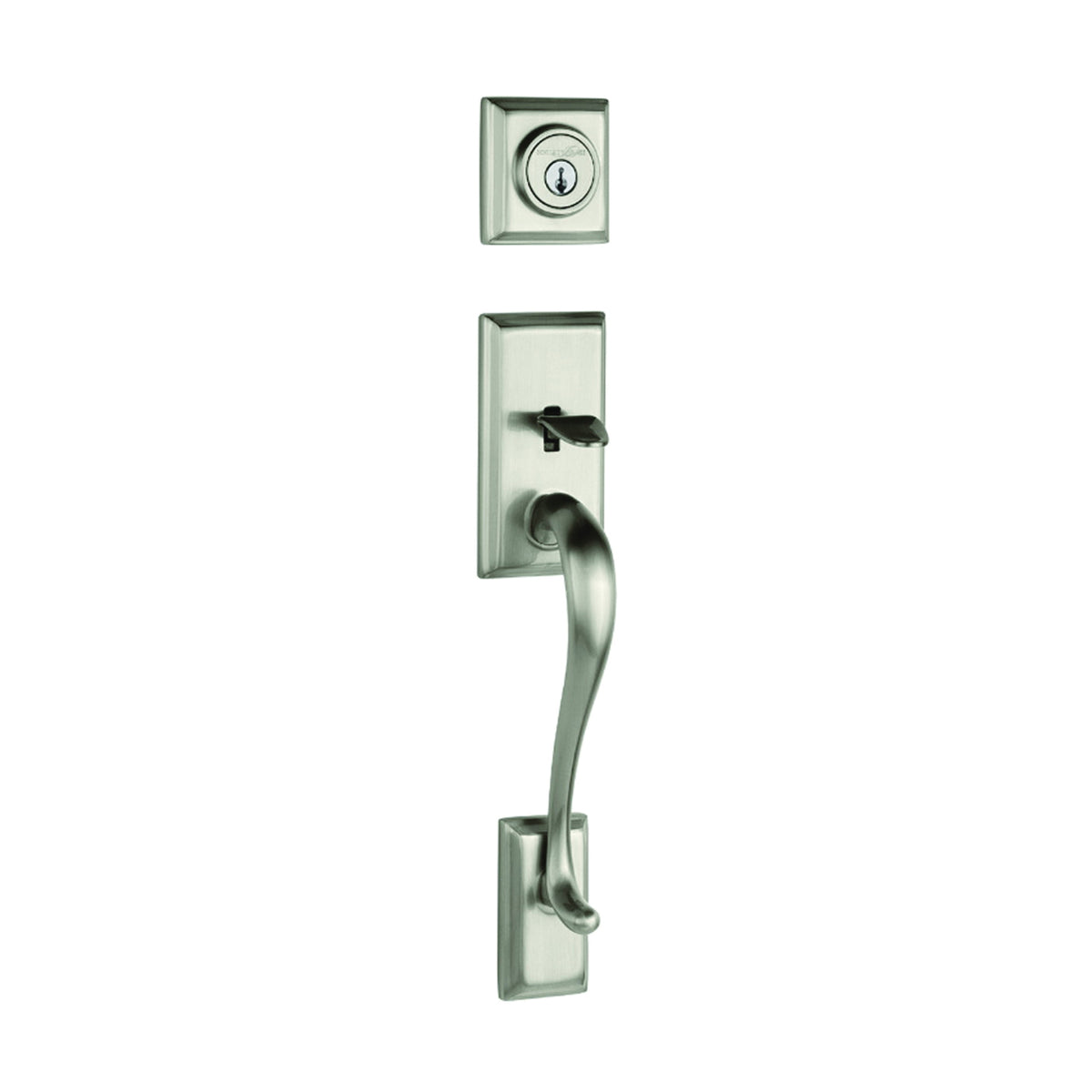 Kwikset 800HE-15 SMT Handleset, 1 Grade, Brass, Satin Nickel, 2-3/8 x 2-3/4 in Backset, KW1 Keyway, 1-3/4 in Thick Door