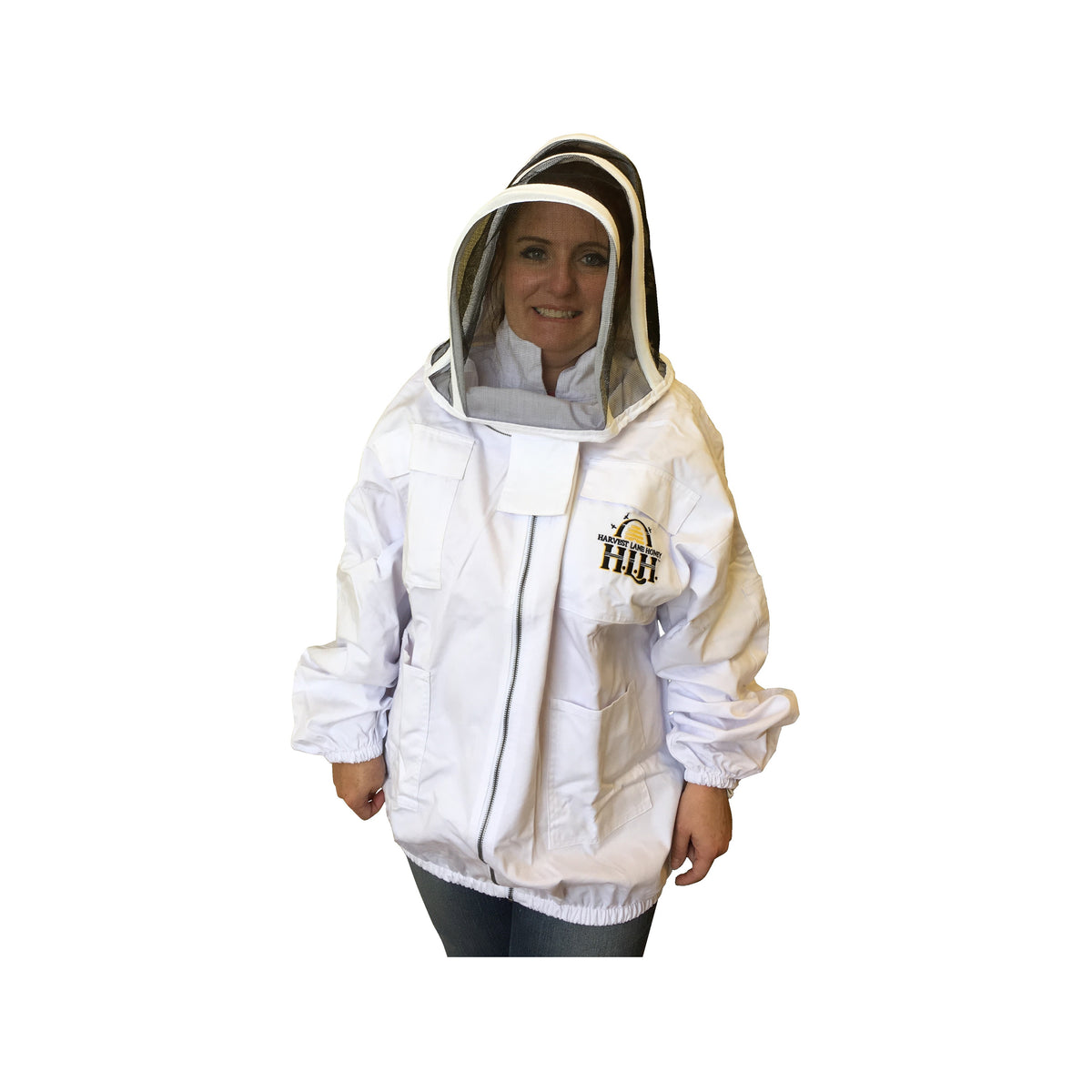 HARVEST LANE HONEY CLOTHSJL-102 Beekeeper Jacket with Hood, L, Zipper Closure, Polycotton, White