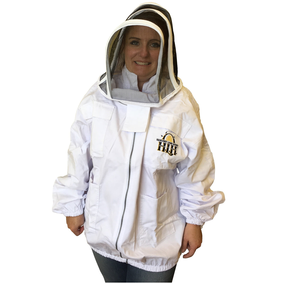 HARVEST LANE HONEY CLOTHSJXL-102 Beekeeper Jacket with Hood, XL, Zipper Closure, Polycotton, White