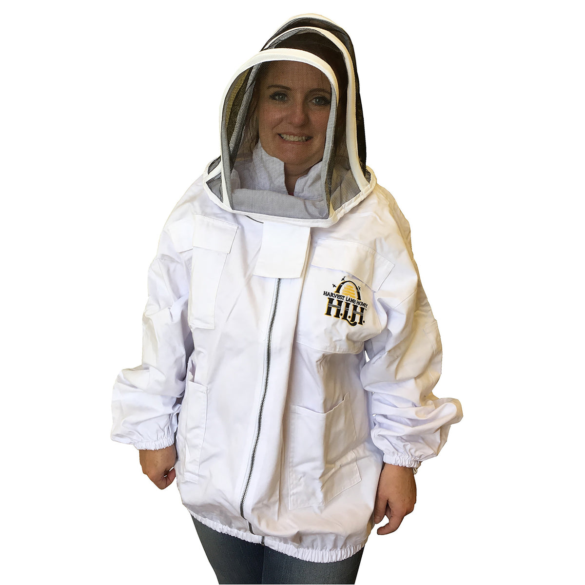 HARVEST LANE HONEY CLOTHSJXXL-102 Beekeeper Jacket with Hood, 2XL, Zipper Closure, Polycotton, White