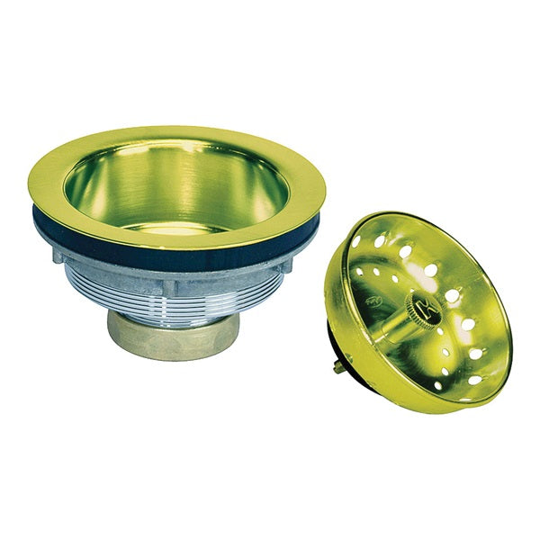 Plumb Pak PP5435PB Basket Strainer, Stainless Steel, Polished Brass, For: 3-1/2 in Dia Opening Kitchen Sink