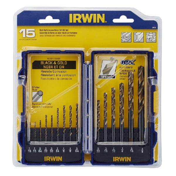 IRWIN 318015 Drill Bit Set, Turbo Point, 15-Piece, Steel