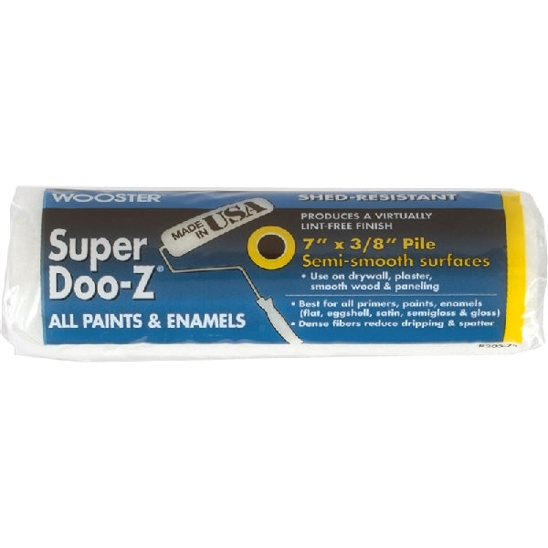 WOOSTER SUPER DOO-Z R205-7 Paint Roller Cover, 3/8 in Thick Nap, 7 in L, Woven Fabric Cover, White