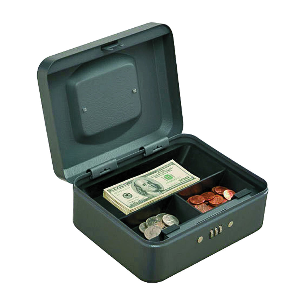 ProSource TS0037 Cash Box, 7-7/8 L x 6-1/4 W x 3-1/2 H in Exterior, Steel, Combination Lock, 3-Compartment