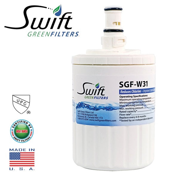 SWIFT GREEN FILTERS SGF-W31 Refrigerator Water Filter, 0.5 gpm, Coconut Shell Carbon Block Filter Media
