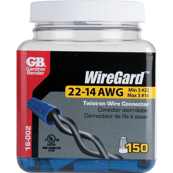 GB WireGard GB-2 16-002 Wire Connector, 22 to 16 AWG Wire, Steel Contact, Polypropylene Housing Material, Blue