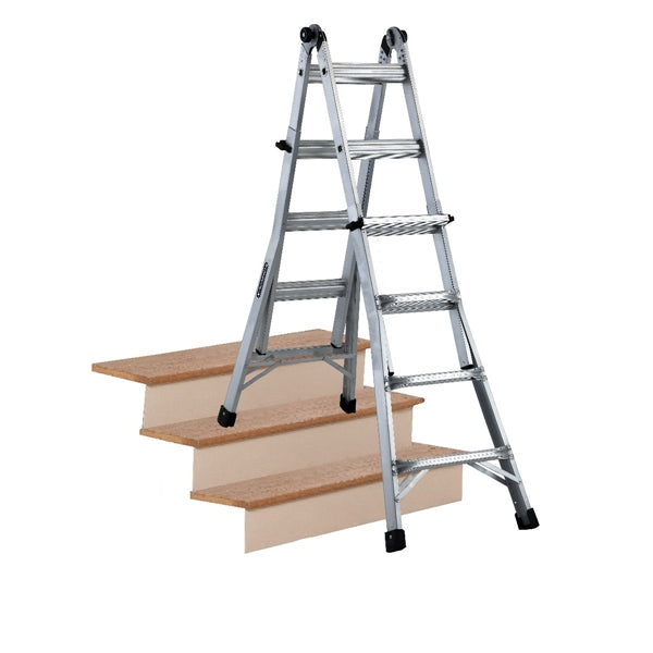 Louisville L-2098-17 Multi-Purpose Ladder, 9 to 15 ft Max Reach H, 16-Step, Type IA Duty Rating, Aluminum