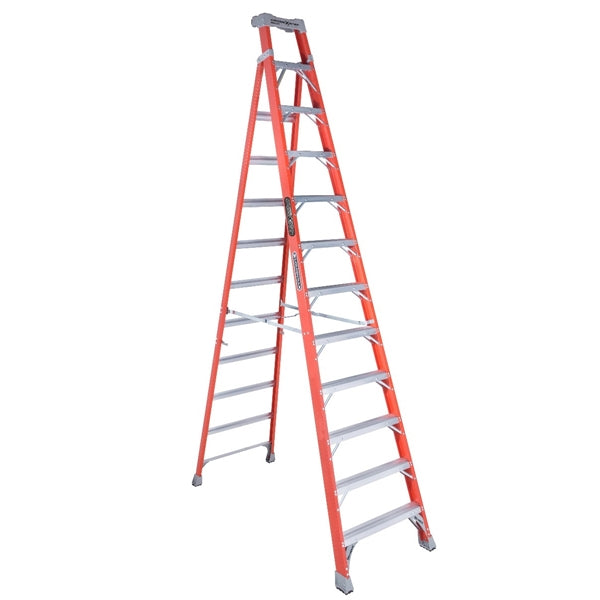 Louisville FXS1512 Cross Step Ladder, 12 ft H, Type IA Duty Rating, Fiberglass, 300 lb
