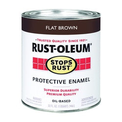 Stops Rust 239083 Enamel Paint, Flat, Brown, 1 qt, Can, Oil Base, Application: Brush, Roller, Spray