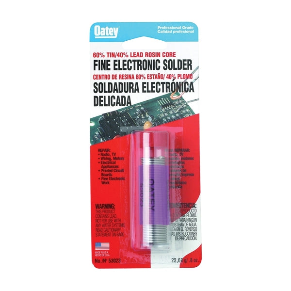 Oatey 53023 Rosin Core Solder, 0.8 oz Carded, Solid, Silver, 361 to 375 deg F Melting Point