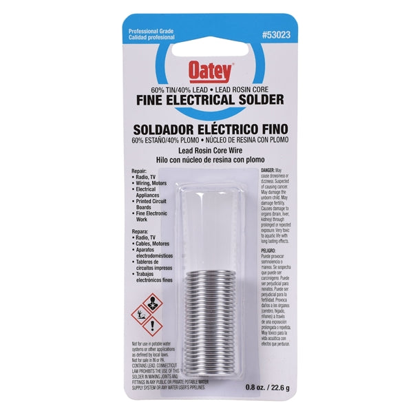 Oatey 53023 Rosin Core Solder, 0.8 oz Carded, Solid, Silver, 361 to 375 deg F Melting Point