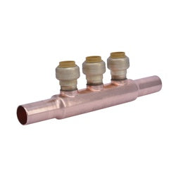 SharkBite 22995LF Manifold System, 7.99 in OAL, 3/4 in Inlet, 3-Outlet, 1/2 in Outlet, Copper, 200 psi Pressure