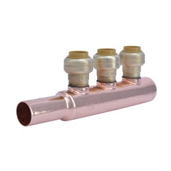 SharkBite 22996LF Manifold System, 7.99 in OAL, 3/4 in Inlet, 3-Outlet, 1/2 in Outlet, Copper, 200 psi Pressure