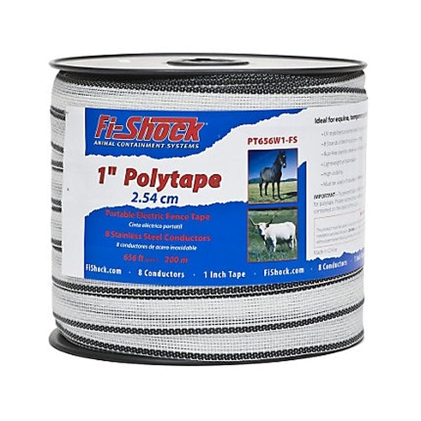 Zareba Fi-Shock PT656W1-FS Polytape, 656 ft L, 1 in W, 8-Strand, Stainless Steel Conductor, White