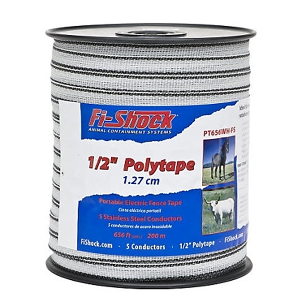 Zareba Fi-Shock PT656WH-FS Polytape, 656 ft L, 1/2 in W, 5-Strand, Stainless Steel Conductor, White