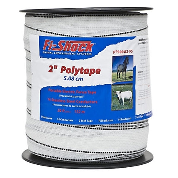 Zareba Fi-Shock PT500W2-FS Polytape, 500 ft L, 2 in W, 14-Strand, Stainless Steel Conductor, White