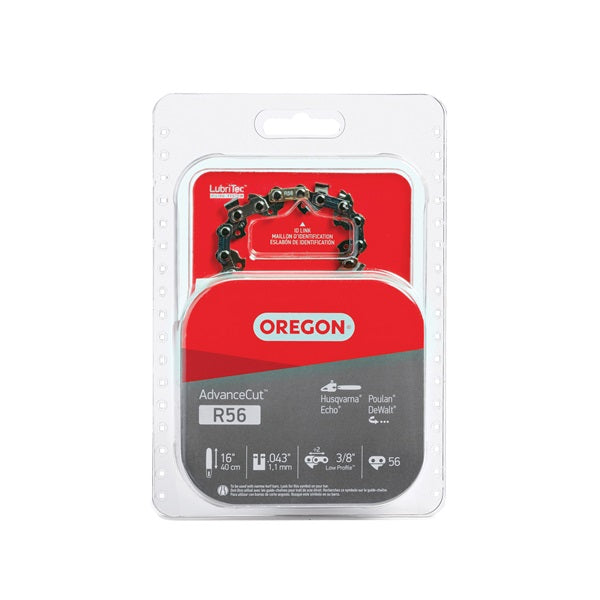 Oregon Micro-Lite R56 Chainsaw Chain, 16 in L Bar, 0.043 Gauge, 3/8 in TPI/Pitch, 56-Link