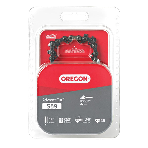 Oregon S59 Chainsaw Chain, 16 in L Bar, 0.05 Gauge, 3/8 in TPI/Pitch, 59-Link