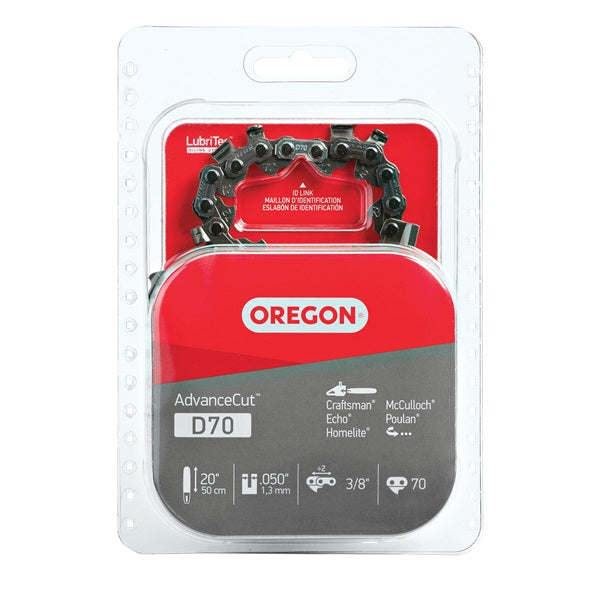 Oregon D70 Chainsaw Chain, 20 in L Bar, 0.05 Gauge, 3/8 in TPI/Pitch, 70-Link