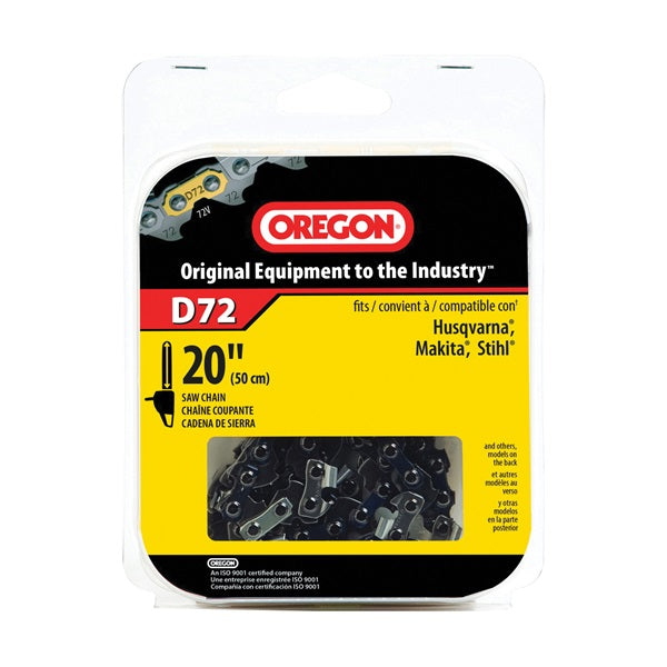 Oregon D72 Chainsaw Chain, 20 in L Bar, 0.05 Gauge, 3/8 in TPI/Pitch, 72-Link