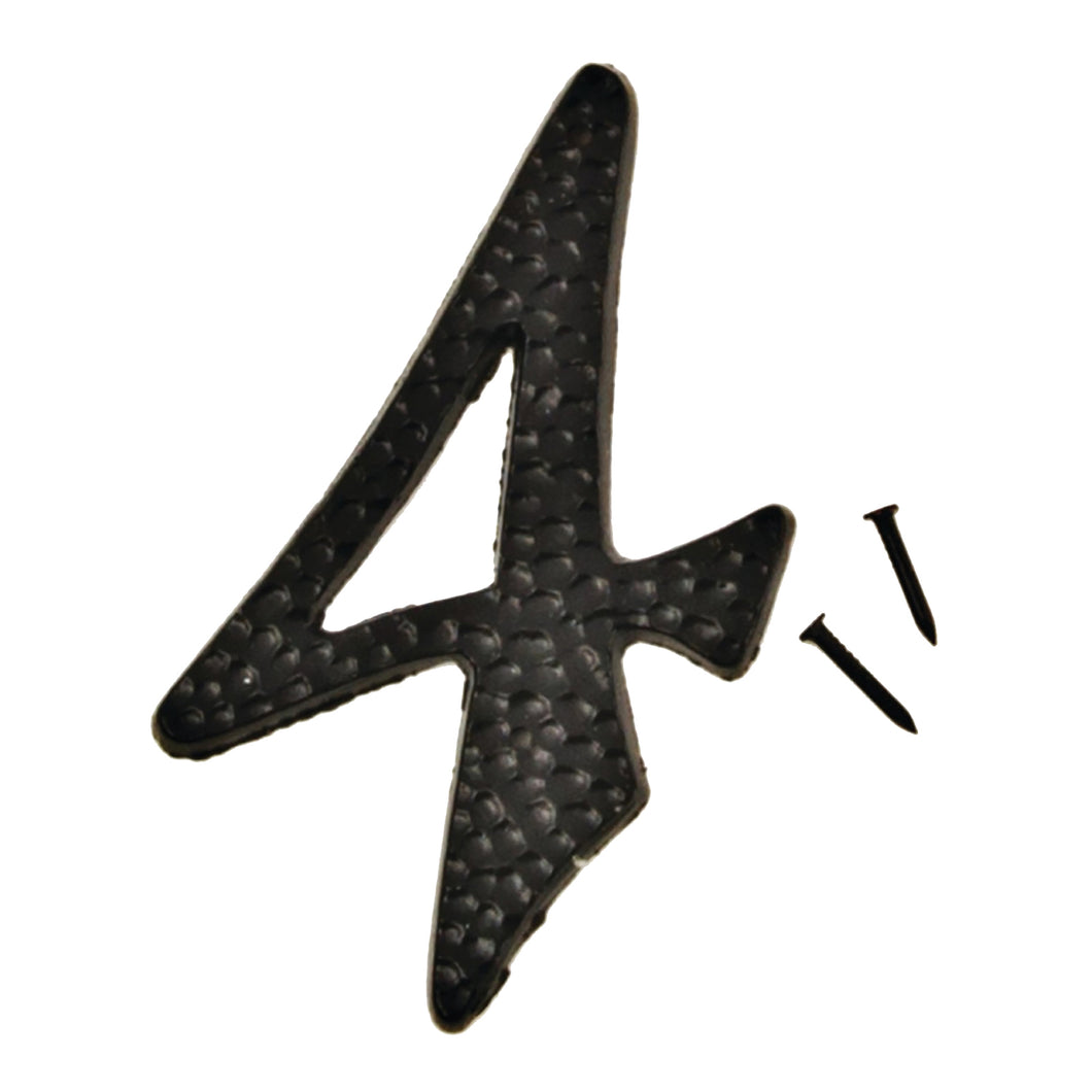 HY-KO DC-3/4 House Number, Character: 4, 3-1/2 in H Character, 2 in W Character, Black Character, Aluminum